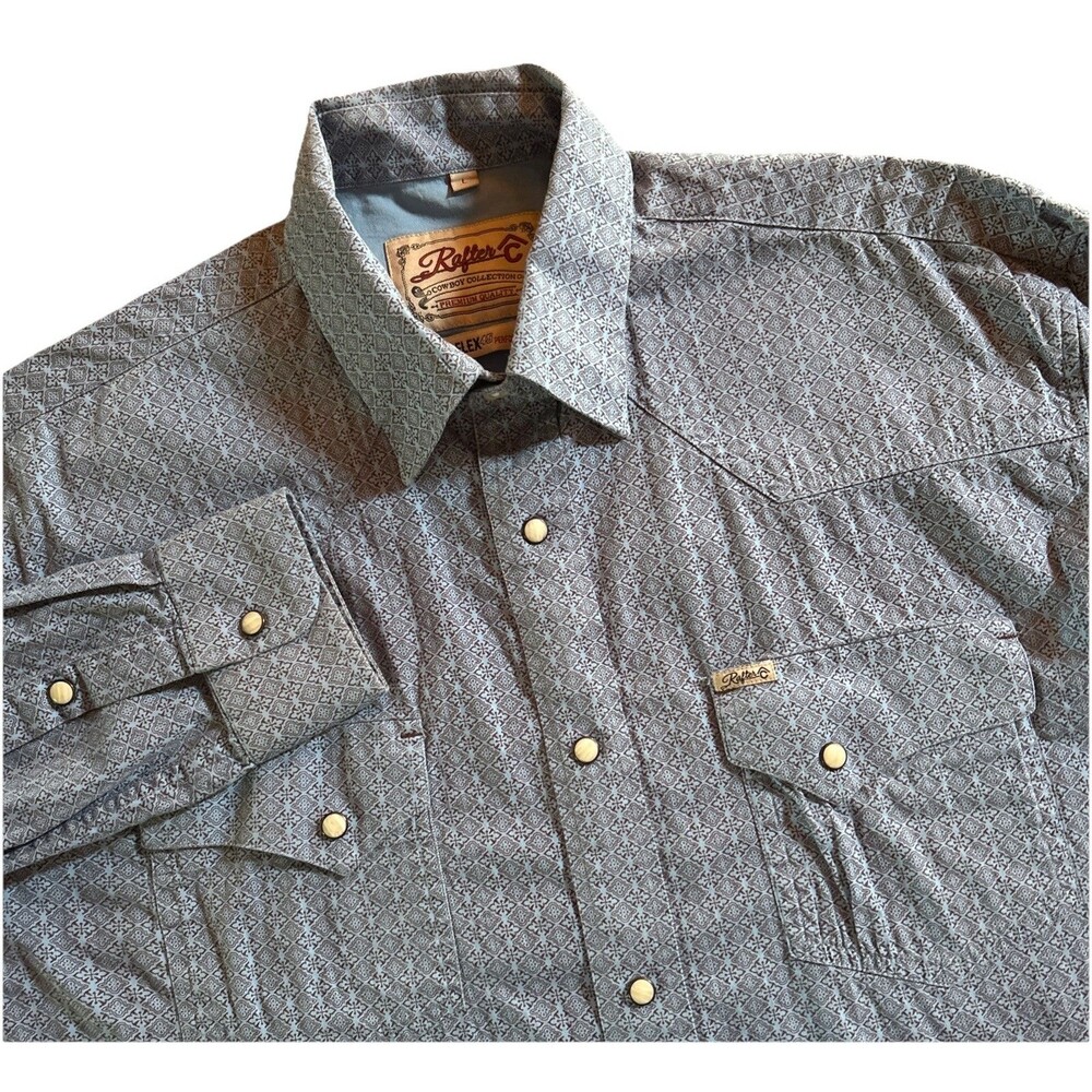 Rafter C Pearl Snap Western Shirt Sz Large Cowboy Collection Rodeo Long Slv Blue